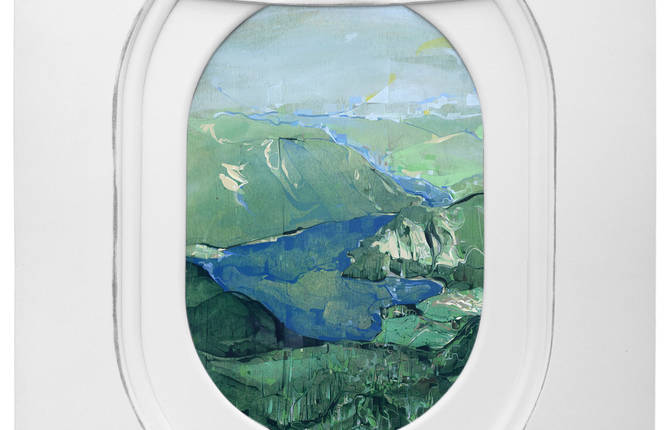 Painted Airplane Windows showing Luxurious Landscapes