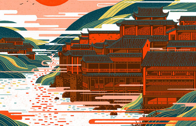 Beautiful Illustrations of Ancient Towns in China