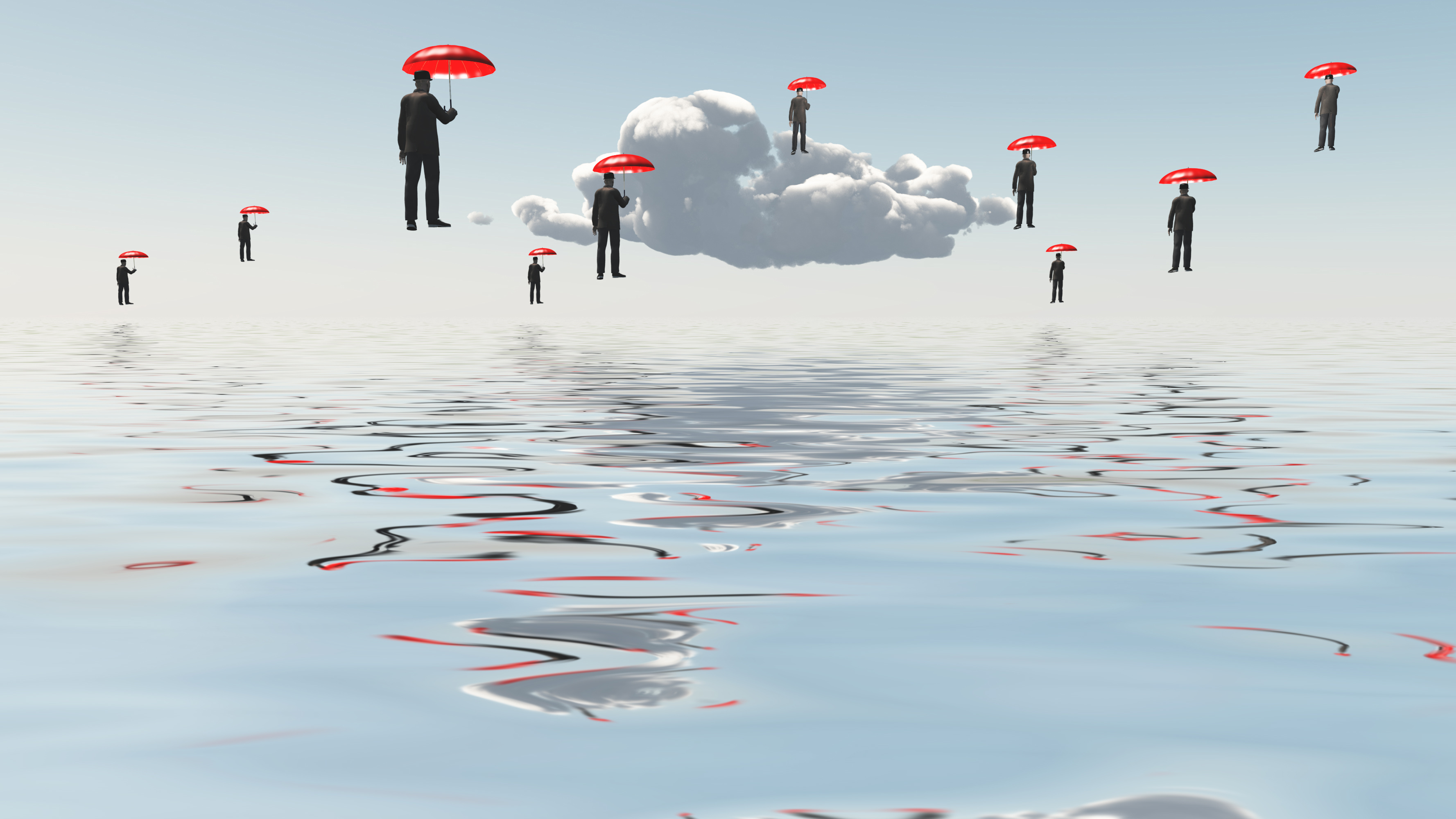 Floating Men with Umbrellas