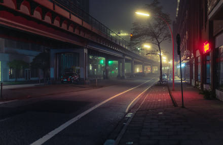 Mysterious and Deserted City at Night
