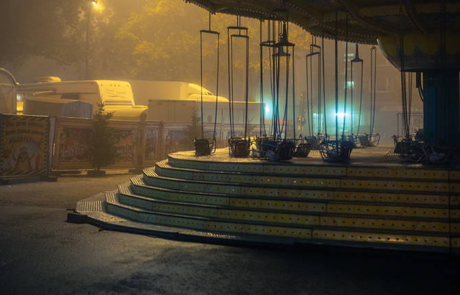 Mysterious and Deserted City at Night