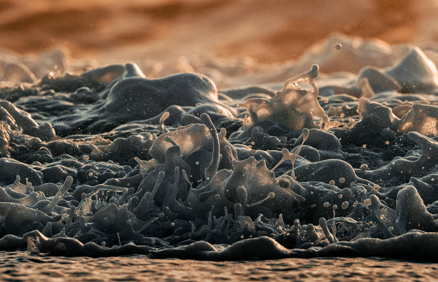 Close-up of Sunset Waves in Iceland
