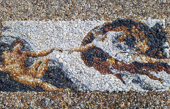 Land Art Created with Colored Pebbles