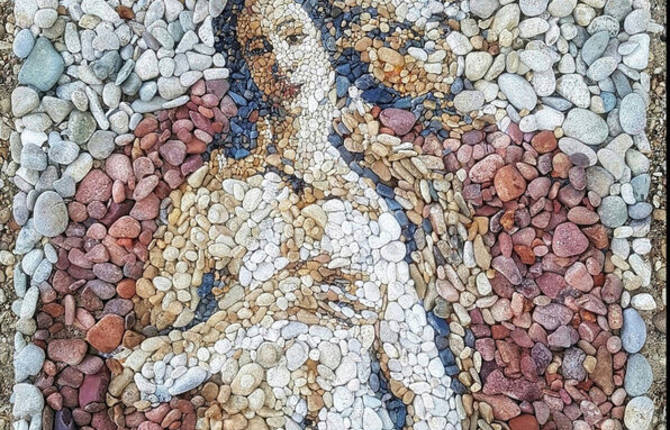 Land Art Created with Colored Pebbles